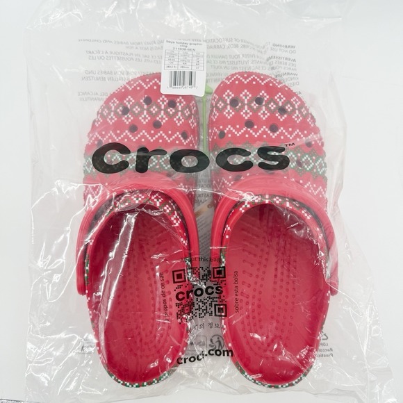 Crocs Baya Holiday Graphic Clog Red‎ Fair Isle Size M10 W12 Christmas Gift NWT - Picture 3 of 12